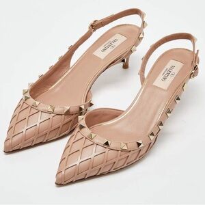 Valentino Beige Leather Rockstud Slingback Pumps